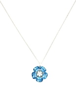 Ethereal 14K White Gold Blue Stone and .05 ctw Diamond Flower Necklace 18"