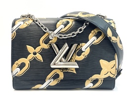 Edgy Louis Vuitton Epi Chain Flower Twist Shoulder Bag MM Black